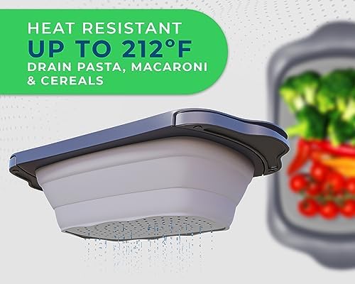 6-Quart Collapsible Silicone Kitchen Strainer with Extendable Handles