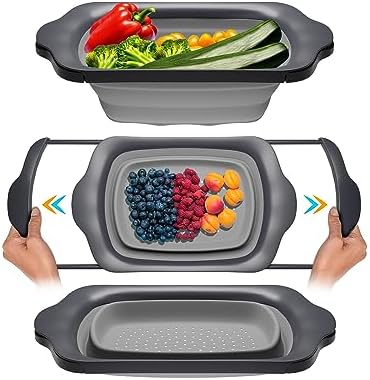6-Quart Collapsible Silicone Kitchen Strainer with Extendable Handles