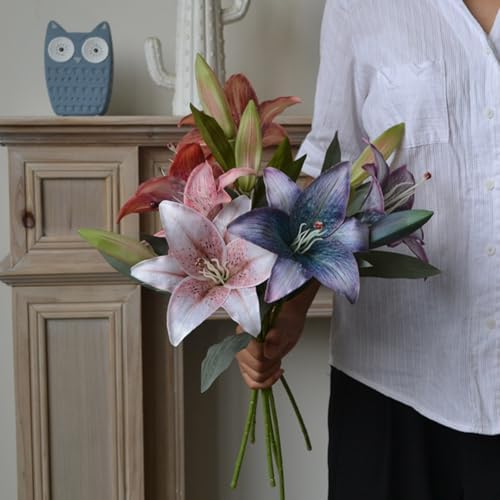 6PCS Vintage Blue Artificial Lily Flowers