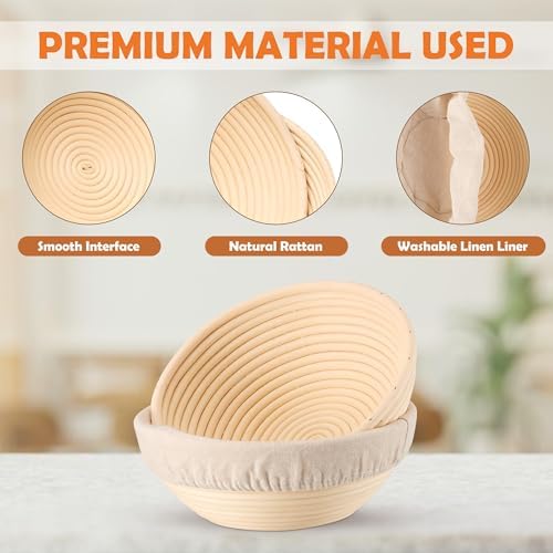E-far Sourdough Proofing Basket Set - 9-Inch Round Durable Safe