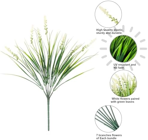 HyeFlora Artificial White Monkey Grass Plants 10 Bundles