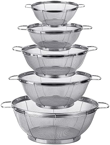 5-Pack Stainless Steel Colander Set Extra Capacity - Space-Saving