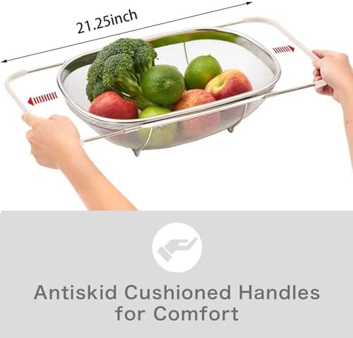 6 Quarts Stainless Steel Colander with Expandable Handle