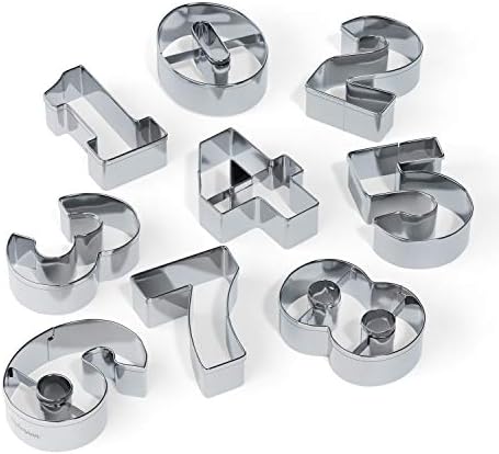 Bakerpan stainless steel number cookie cutter set with bonus dough cutter