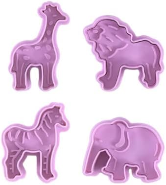 4-Piece Animal Cookie Cutters Lion Giraffe Zebra Elephant Purple