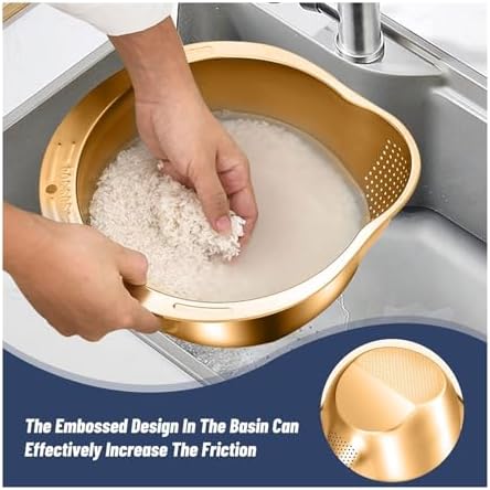 Stainless Steel Rice Washing Bowl With 4-in-1 Strainer