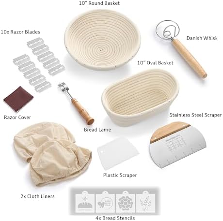 10 Round Banneton Basket with Liner Natural Rattan Premium Bread Making Tool