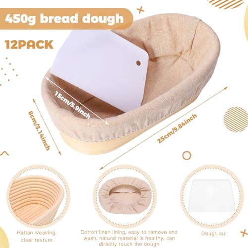 12 Set Bread Proofing Baskets Professional Baking Kit for Sourdough French Bread