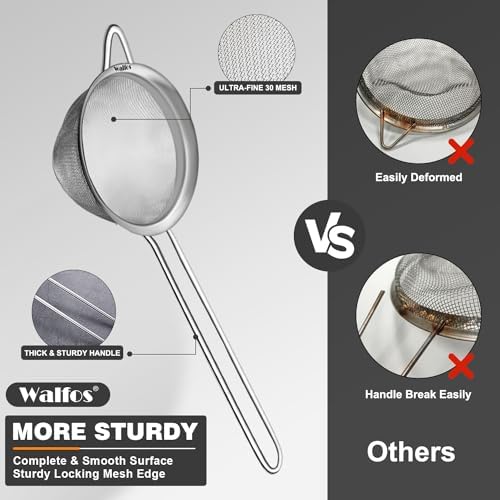Walfos Small Fine Mesh Strainer with Handle Stainless Steel Tea Coffee Sifter
