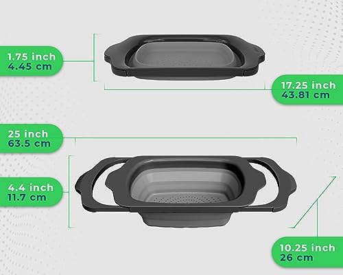6-Quart Collapsible Silicone Kitchen Strainer with Extendable Handles