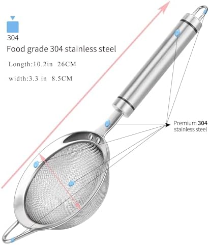 304 Stainless Steel Fine Mesh Strainer with Handle for Kitchen Lab Needs
