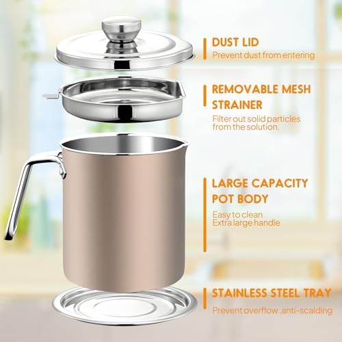 Stainless Steel Grease Container with Mesh Strainer