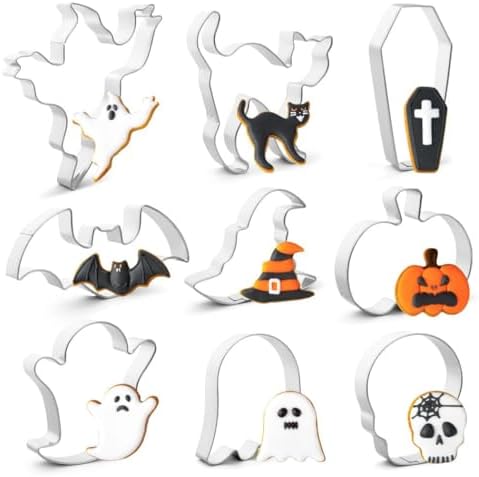 Halloween Cookie Cutters Set - 9 Piece Metal Shapes for Baking and Crafting