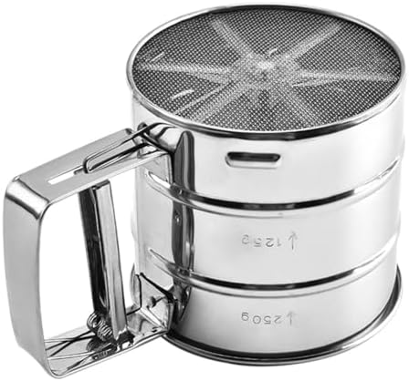 Stainless Steel GoldSilver Sifter with Measuring Scale for Baking Icing Sugar