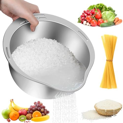 KesaPlan 4-in-1 Stainless Steel Rice Washer Strainer Bowl