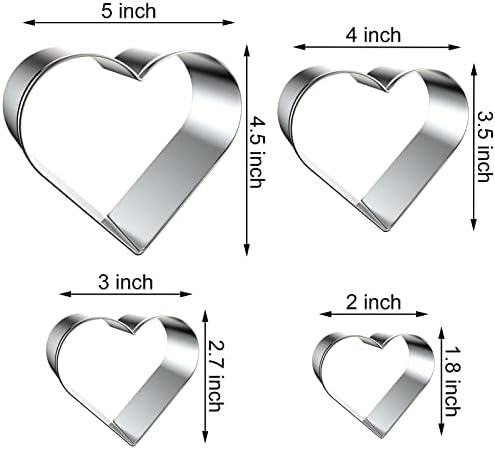 Heart Shape Cookie Cutter Set - Sizes 2-5 Inch 4-Piece