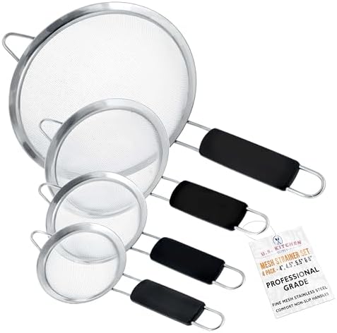 Set of 4 Stainless Steel Strainers for Sifting Straining and more