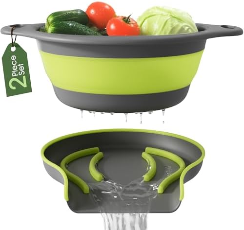 Collapsible Kitchen Colander with Self-Draining Base 5 Qt Set