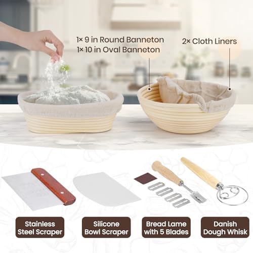 GOKALL Banneton Sourdough Proofing Basket Set 9 Round 10 Oval