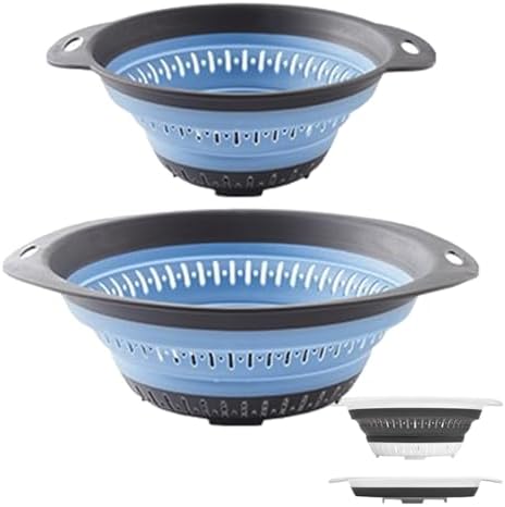 Quickly Strain with LogFaadCoiCollapsible Colander Strainer Set Blue