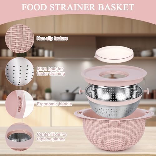 4 in 1 Colander with Mixing Bowl Set Pink