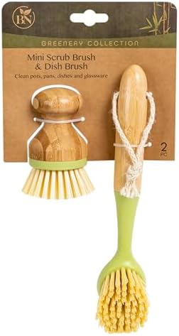 Bamboo Naturals Greenery Mini Scrub Dish Brush Set 2PC