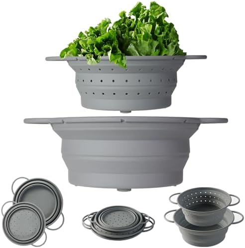 Professional Grade Silicone Collapsible Colander Set for Kitchen Use