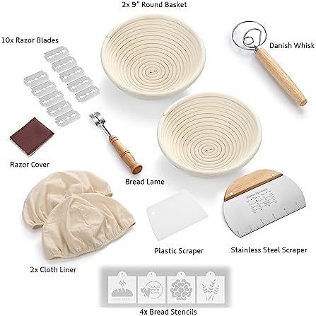 Saint Germain Bakery Premium 2x9 Banneton Basket Bundle with Insights