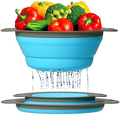 Perfect Pasta Veggie Strainer Set - Collapsible Silicone Kitchen Strainer for Home Campers