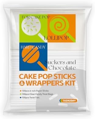 TAIHUIMY 300PCS Lollipop Sticks Set with parcel bags paper sticks and twist ties