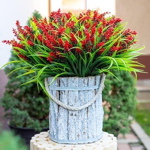 20-Bundle Fake Lavender Outdoor Flowers UV-Resistant for Deck Backyard