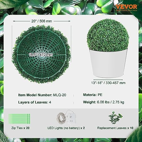 20 Artificial Plant Topiary Balls with LED Lights