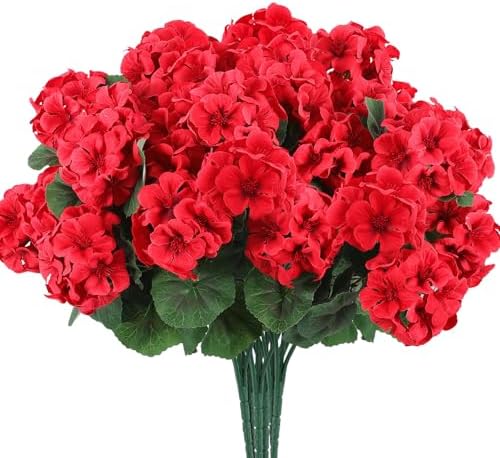 Hananona Artificial Red Geranium Flowers for Indoors Outdoors