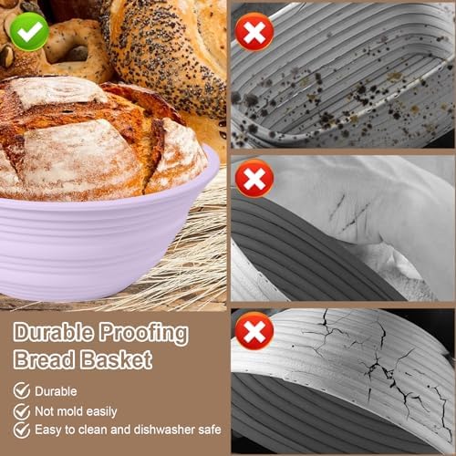 4PC Silicone Sourdough Bread Proofing Baskets 9 Collapsible Oven Microwave Safe Non-Stick