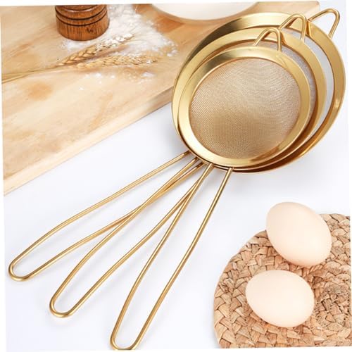 3-Piece Kitchen Baking Golden Mesh Colander Strainer Set with Drainer
