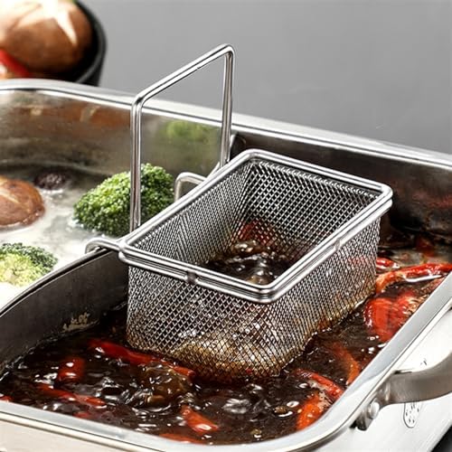 Stainless Steel Hot Pot Colander with Hook for Pasta and French Fries