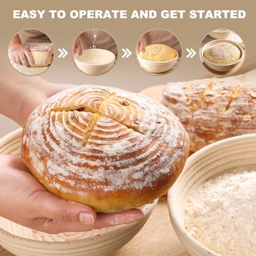 10-Inch Banneton Bread Proofing Basket Set with Liners