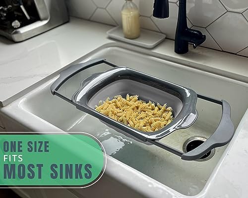 6-Quart Collapsible Silicone Kitchen Strainer with Extendable Handles