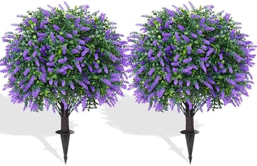 Grooy Artificial Boxwood Topiary Ball with Lavender Set of 2