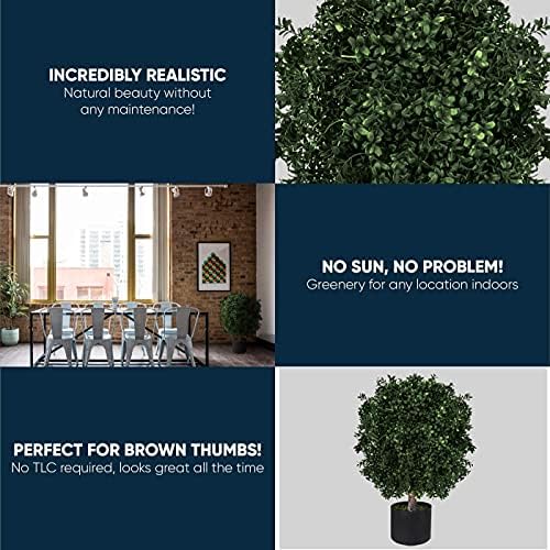 Pair of 24 Tall Artificial Boxwood Shrubs with Metal Pot