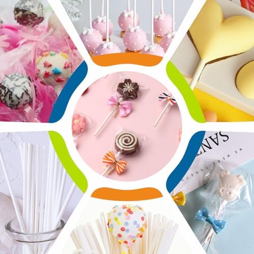 TAIHUIMY 300PCS Lollipop Sticks Set with parcel bags paper sticks and twist ties