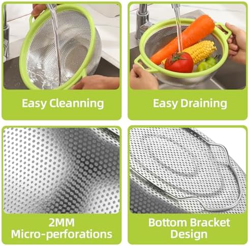 3 Qt Stainless Steel Colander with Micro porous Handle Kitchen Tool