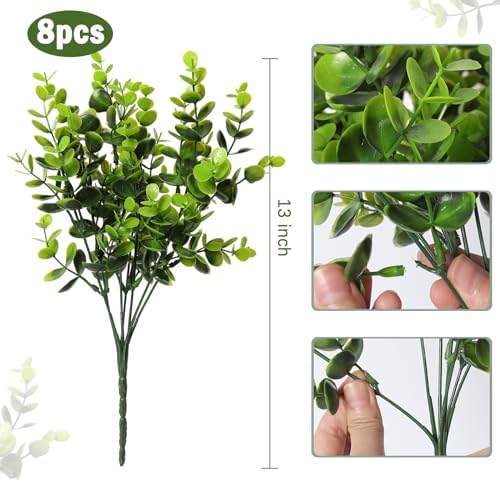 8-Pack Boxwood Bushes Greenery Faux Eucalyptus Outdoor Decor