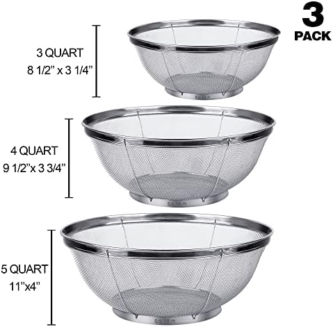 Tiawudi 3-Pack Stainless Steel Strainers