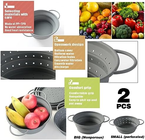 Professional Grade Silicone Collapsible Colander Set for Kitchen Use