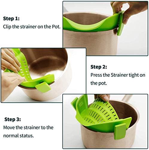 Compact Clip-On Strainer Set - Heat-Resistant dishwasher Safe 2PACK BlackGreen