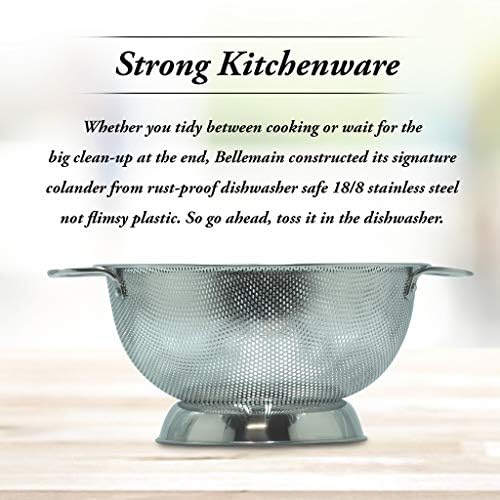 BellemainPremium 3 qt stainless steel colander with handle fast draining pasta food strainer