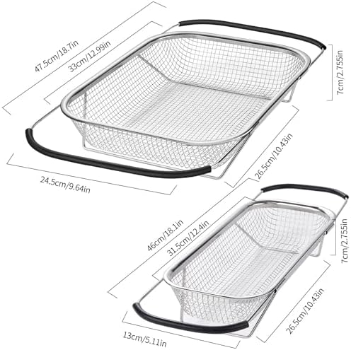 Stainless Steel Colander Basket with Expandable Handles for Kitchen Use