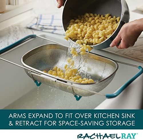 Rachael Ray 45 Quart Over-the-Sink Colander with Agave Blue Handles