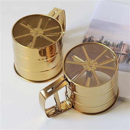 Stainless Steel GoldSilver Sifter with Measuring Scale for Baking Icing Sugar